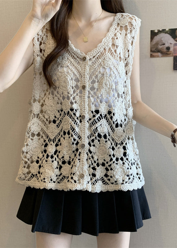 ネックアウト アプリコット ニットベスト Vネック 中空 ノースリーブ シック