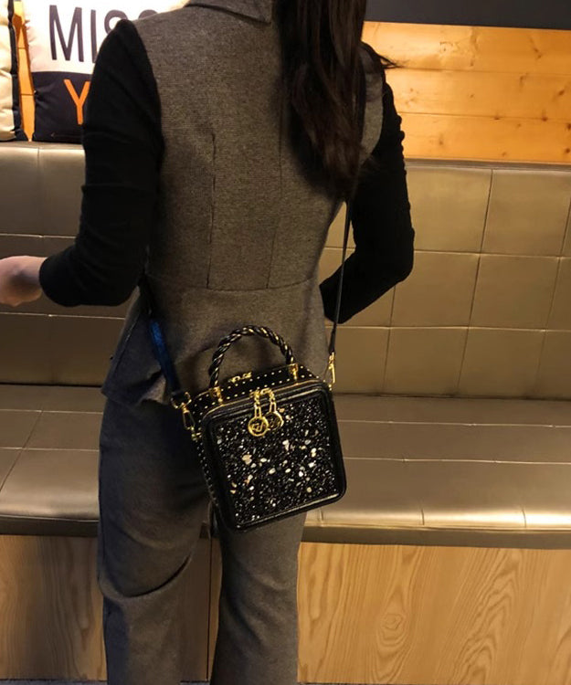 ブラックミニカーフ多用途レザーバッグジルコンシック