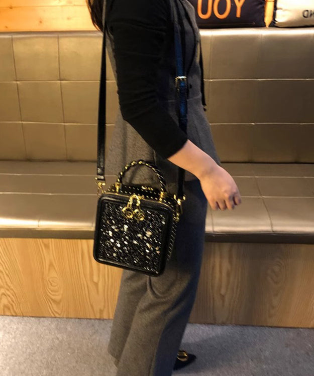 ブラックミニカーフ多用途レザーバッグジルコンシック