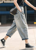 Blaue zerrissene Jeanshose Oversize Patchwork Sommer Applikation Chic