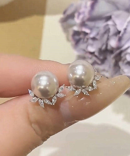 ジルコンイヤリング リーフパール 銅 シックスタッド