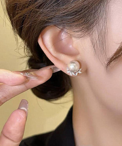 ジルコンイヤリング リーフパール 銅 シックスタッド