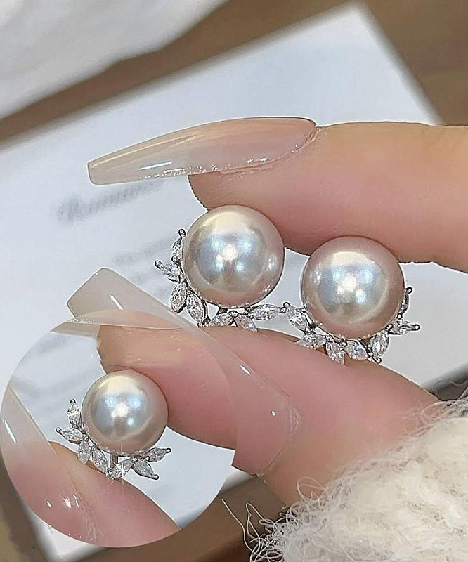 ジルコンイヤリング リーフパール 銅 シックスタッド