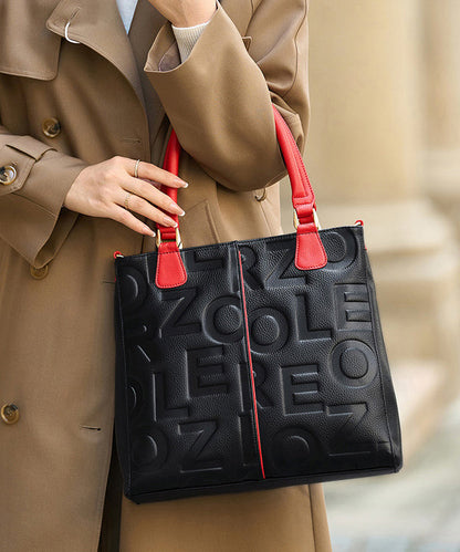 Letter Tote Leather Classy Calf Black Bag Embossed