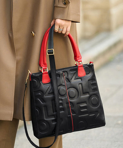 Letter Tote Leather Classy Calf Black Bag Embossed