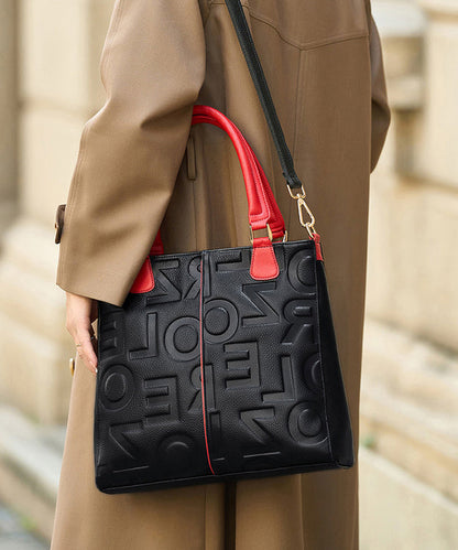 Letter Tote Leather Classy Calf Black Bag Embossed