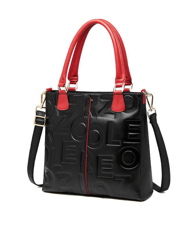 Letter Tote Leather Classy Calf Black Bag Embossed