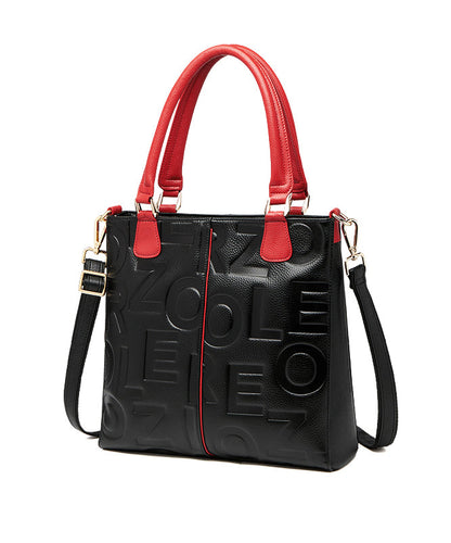 Letter Tote Leather Classy Calf Black Bag Embossed