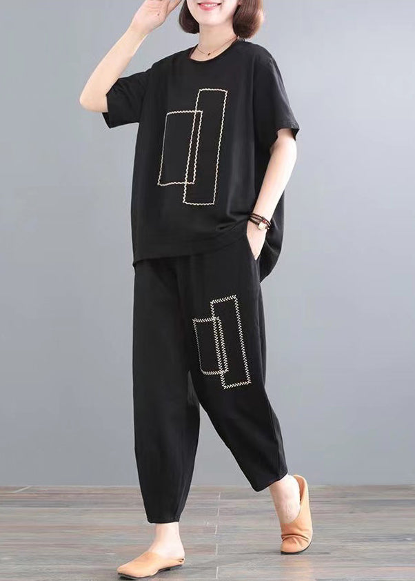 Baumwolle Übergroße Schwarze Outfits Stück Set Classy Two Summer