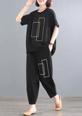 Baumwolle Übergroße Schwarze Outfits Stück Set Classy Two Summer