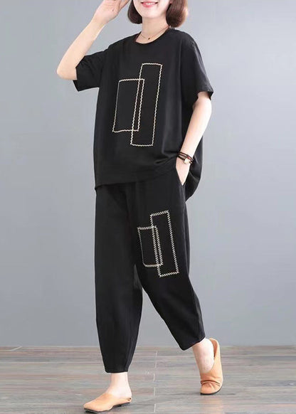 Cotton Oversized Black Outfits Piece Set Classy Two Summer