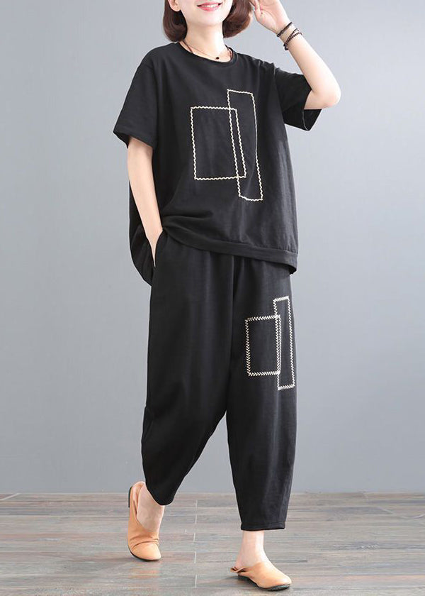 Baumwolle Übergroße Schwarze Outfits Stück Set Classy Two Summer
