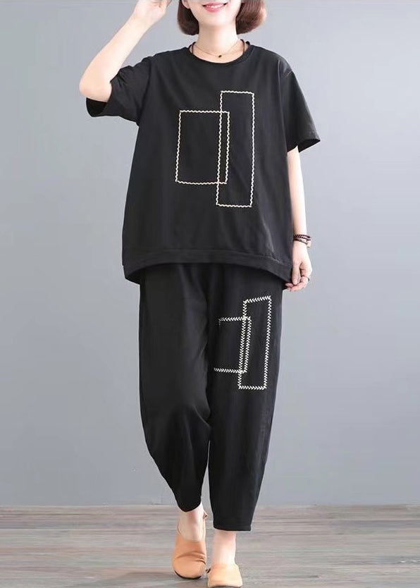 Baumwolle Übergroße Schwarze Outfits Stück Set Classy Two Summer
