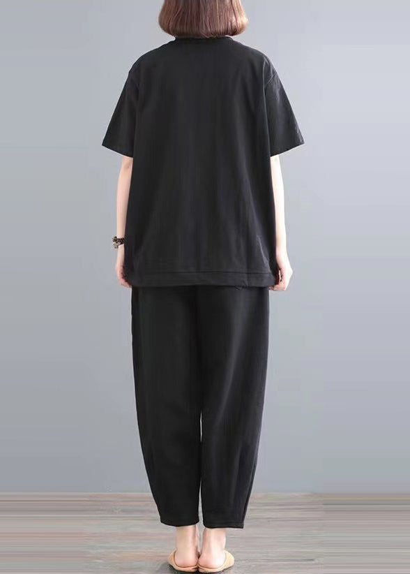 Baumwolle Übergroße Schwarze Outfits Stück Set Classy Two Summer