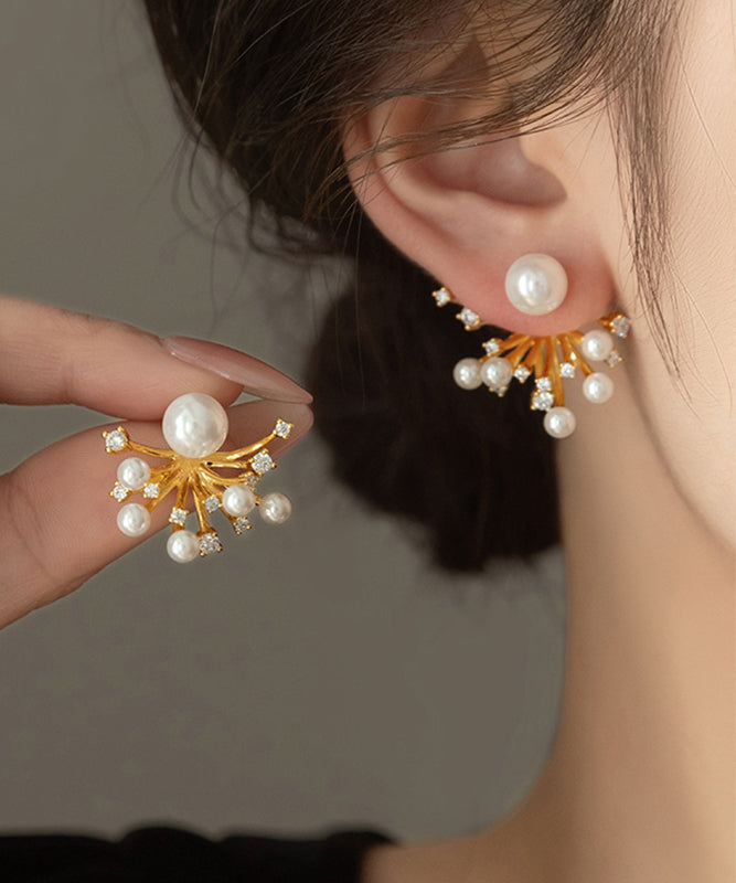 銅製スタッドイヤリング ゴールドオーバーゴールドの花火 上品なジルコンパール