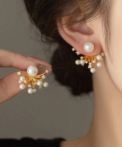 銅製スタッドイヤリング ゴールドオーバーゴールドの花火 上品なジルコンパール