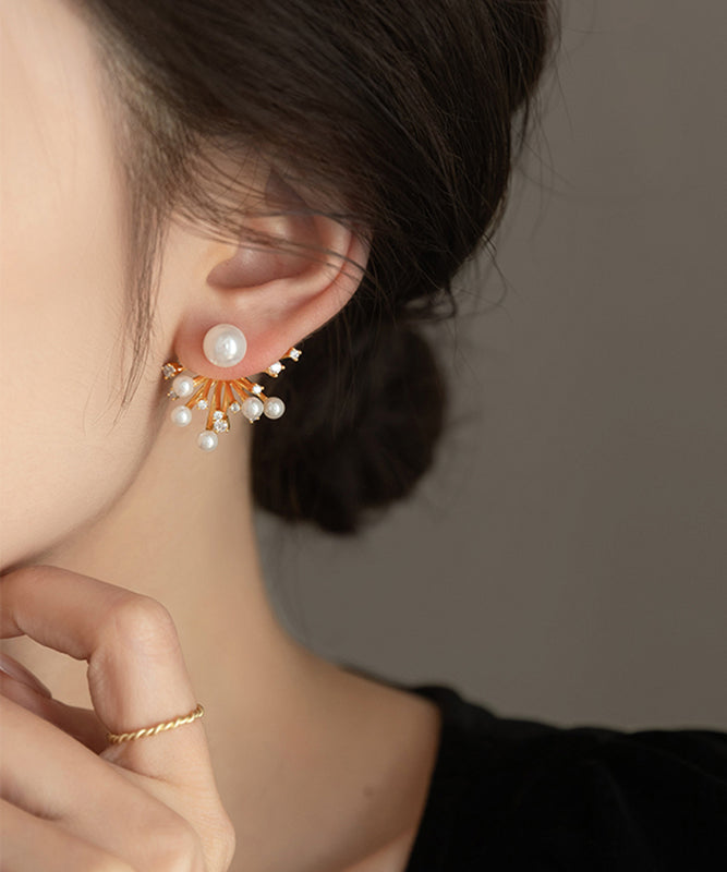 銅製スタッドイヤリング ゴールドオーバーゴールドの花火 上品なジルコンパール