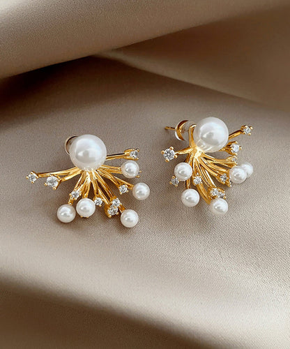 銅製スタッドイヤリング ゴールドオーバーゴールドの花火 上品なジルコンパール