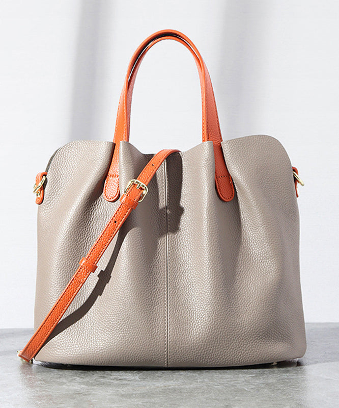 Robuste, vielseitige, edle Tragetasche aus Kalbsleder in Grau