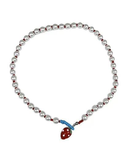 Perle Erdbeeren Prinzessin süße Legierung Halskette weiß