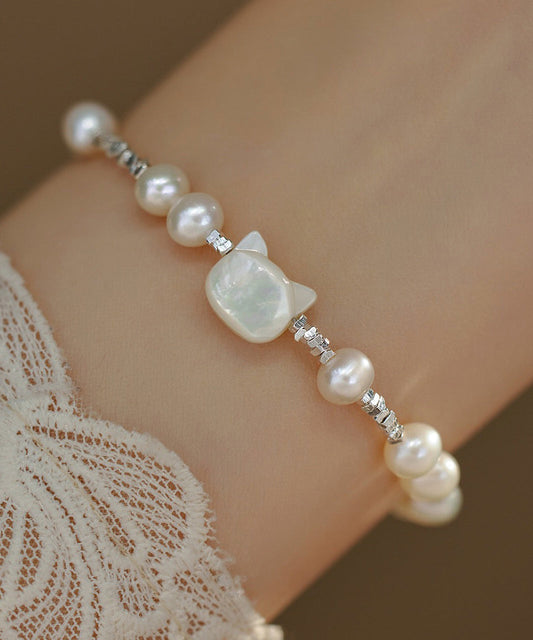 Kleine silberne weiße zerkleinerte Katzen DIY Sterling Armband Perle