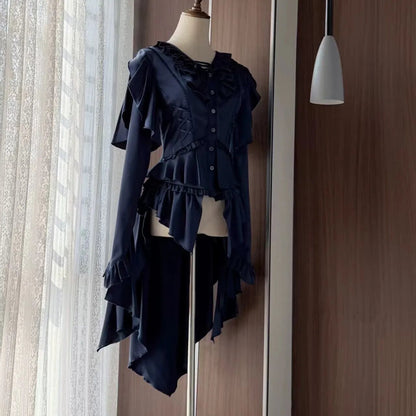 Gothic Ouji Lolita Long Sleeves Irregular Cascading Hemline Prince Shirt