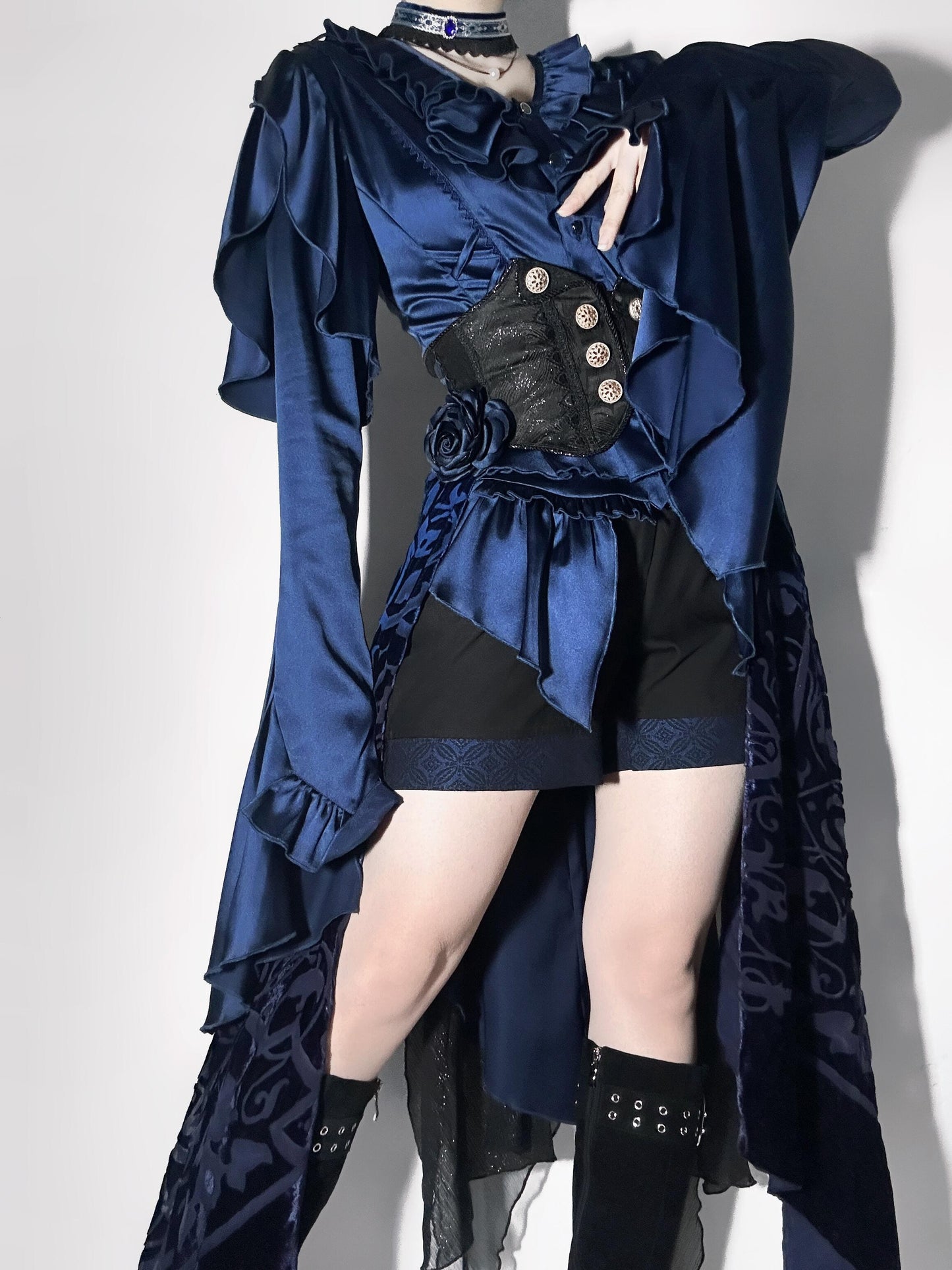 Gothic Ouji Lolita Long Sleeves Irregular Cascading Hemline Prince Shirt