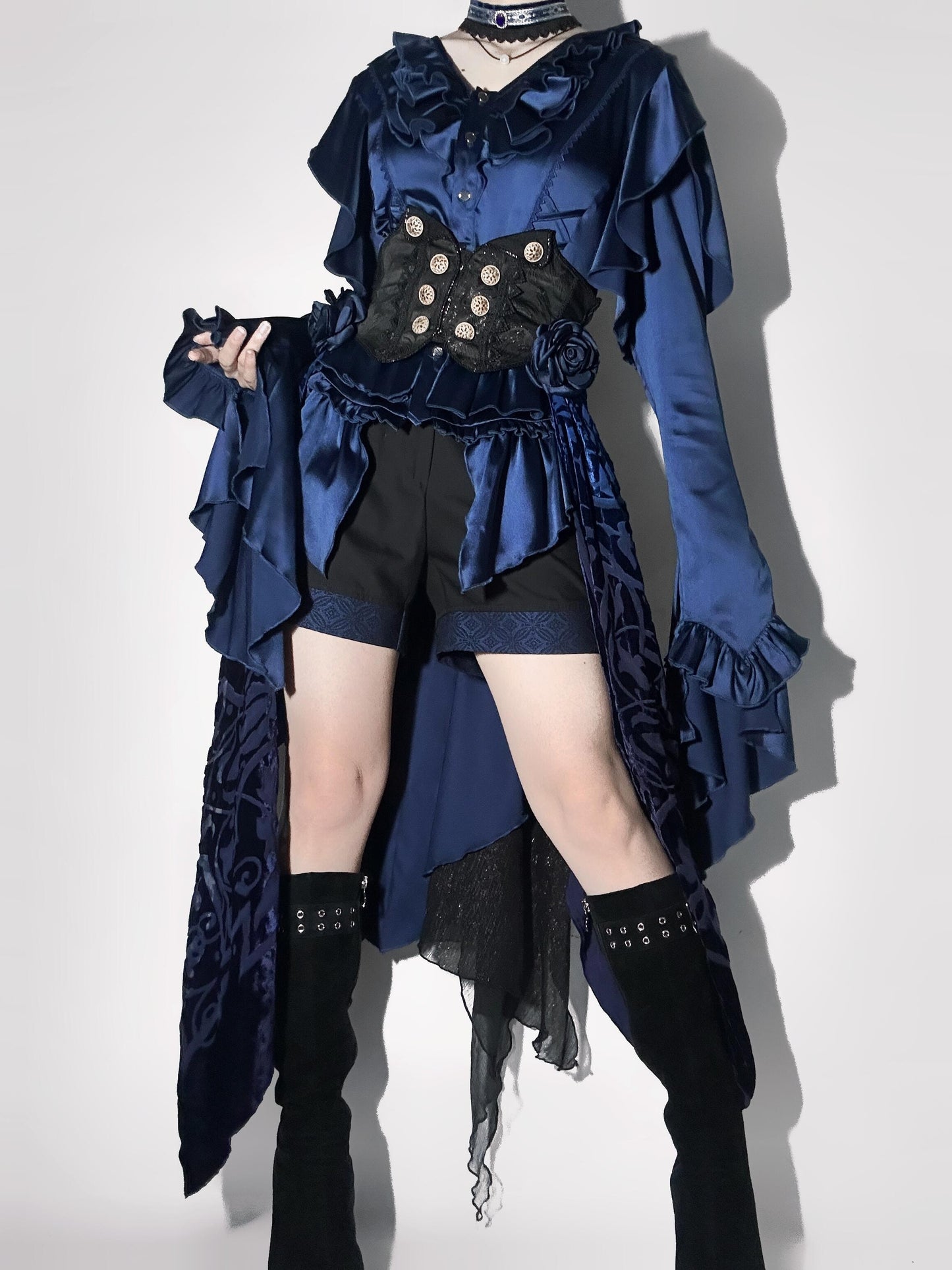 Gothic Ouji Lolita Long Sleeves Irregular Cascading Hemline Prince Shirt