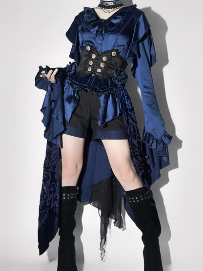 Gothic Ouji Lolita Long Sleeves Irregular Cascading Hemline Prince Shirt