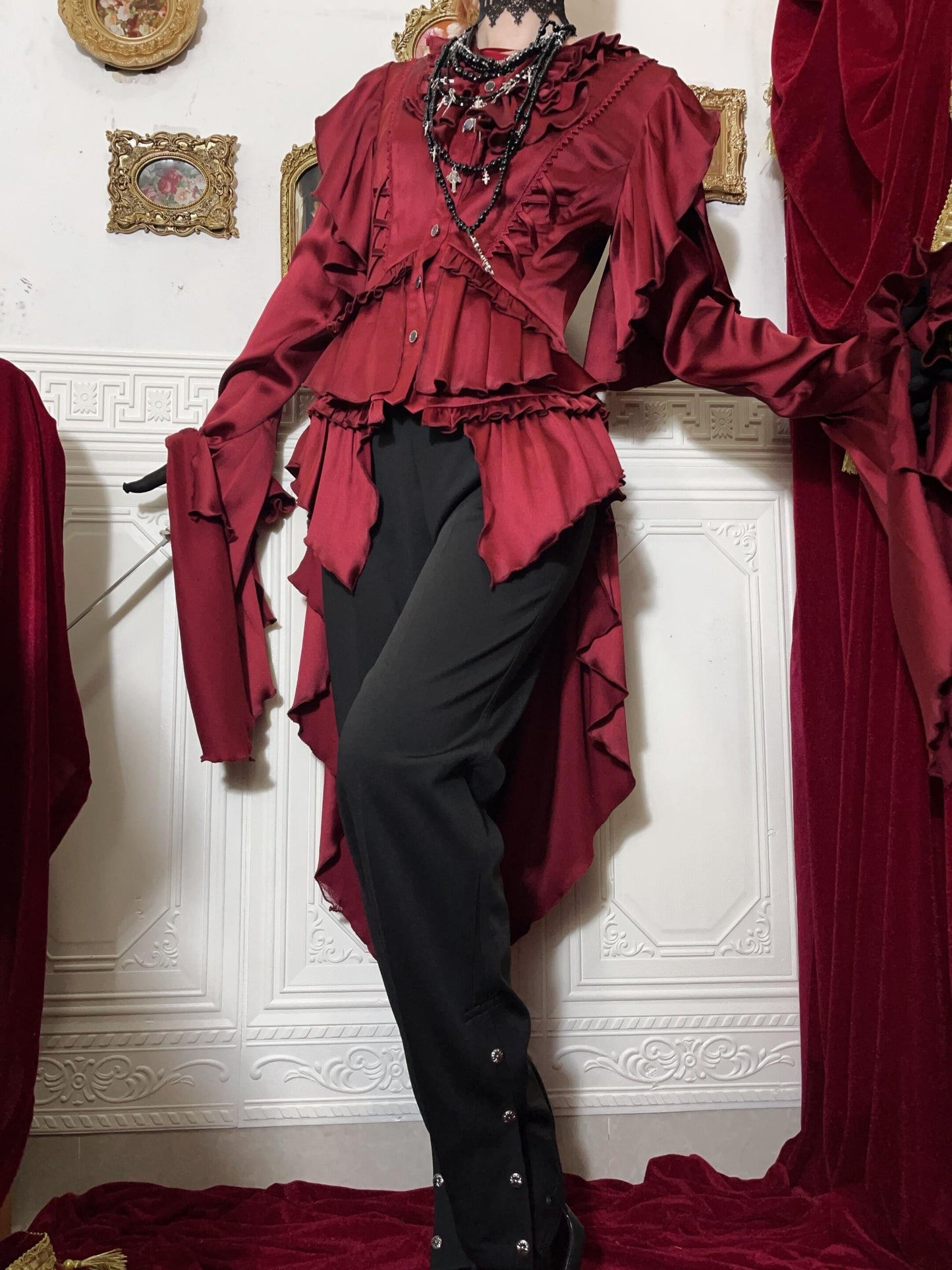 Gothic Ouji Lolita Long Sleeves Irregular Cascading Hemline Prince Shirt