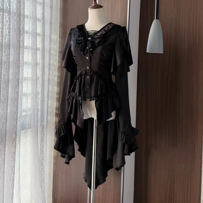 Gothic Ouji Lolita Long Sleeves Irregular Cascading Hemline Prince Shirt