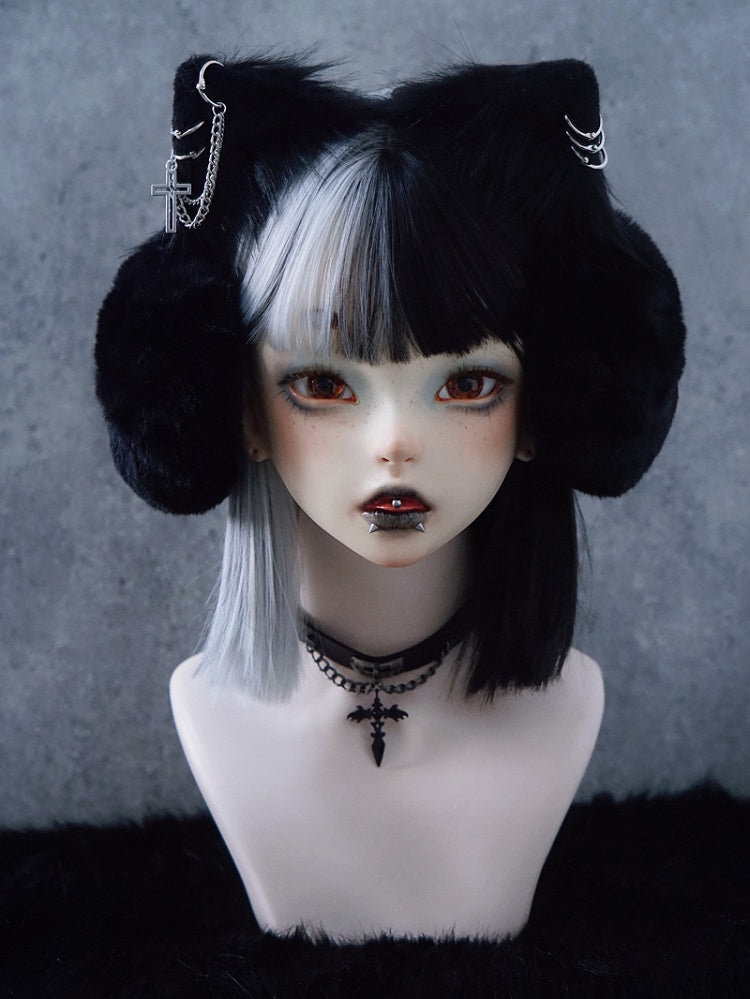 Ears Faux Chain Earmuffs Black Decorative Cat Fur Handmade