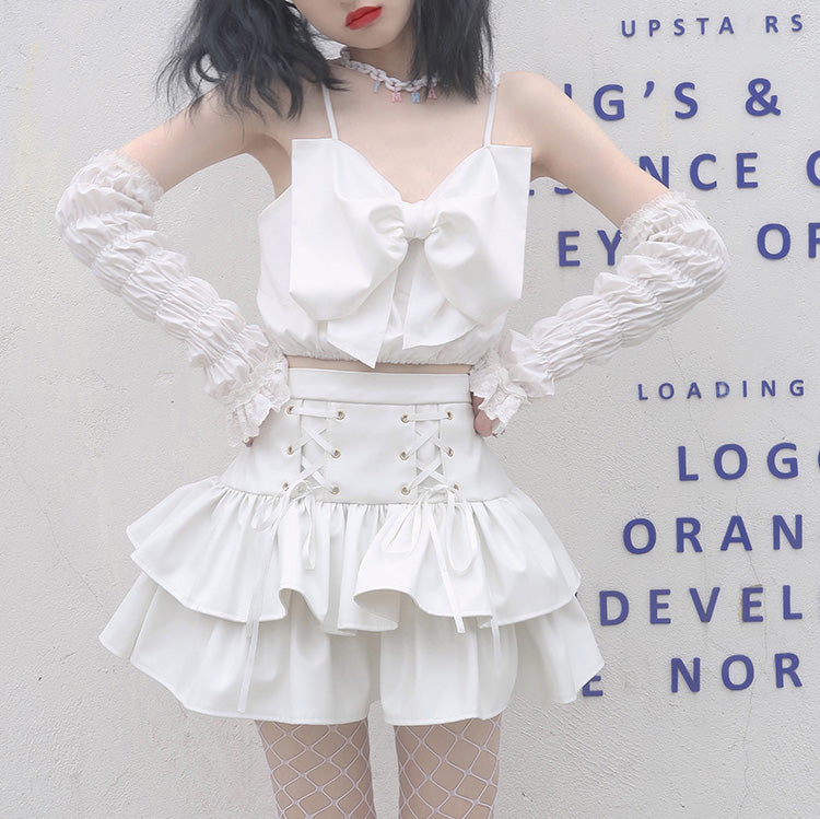 スカート ハイティアードウエスト PUレザー ホワイト