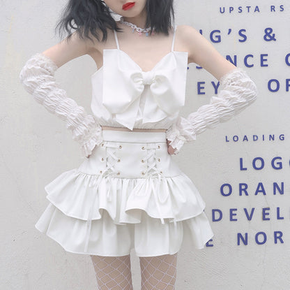 スカート ハイティアードウエスト PUレザー ホワイト