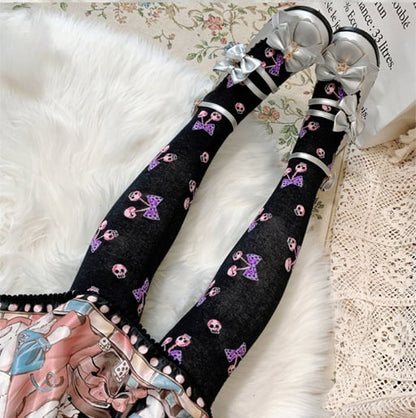 Black Skeleton Cherry Lolita  Overknee Stockings