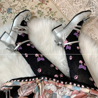 Black Skeleton Cherry Lolita  Overknee Stockings