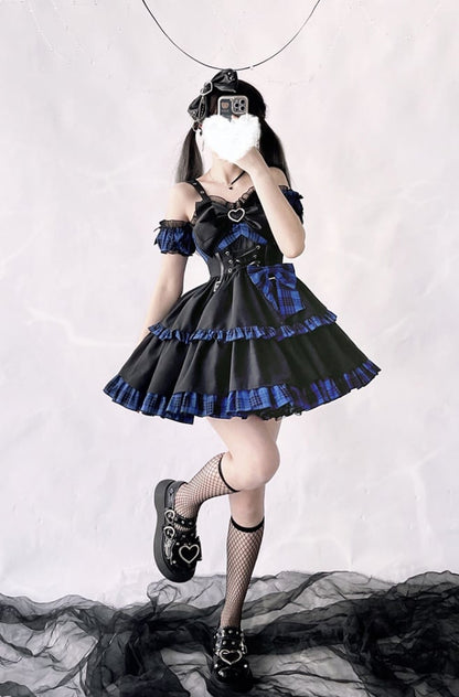 Plaid Blue Idol Lolita Fashion Puff Sleeves