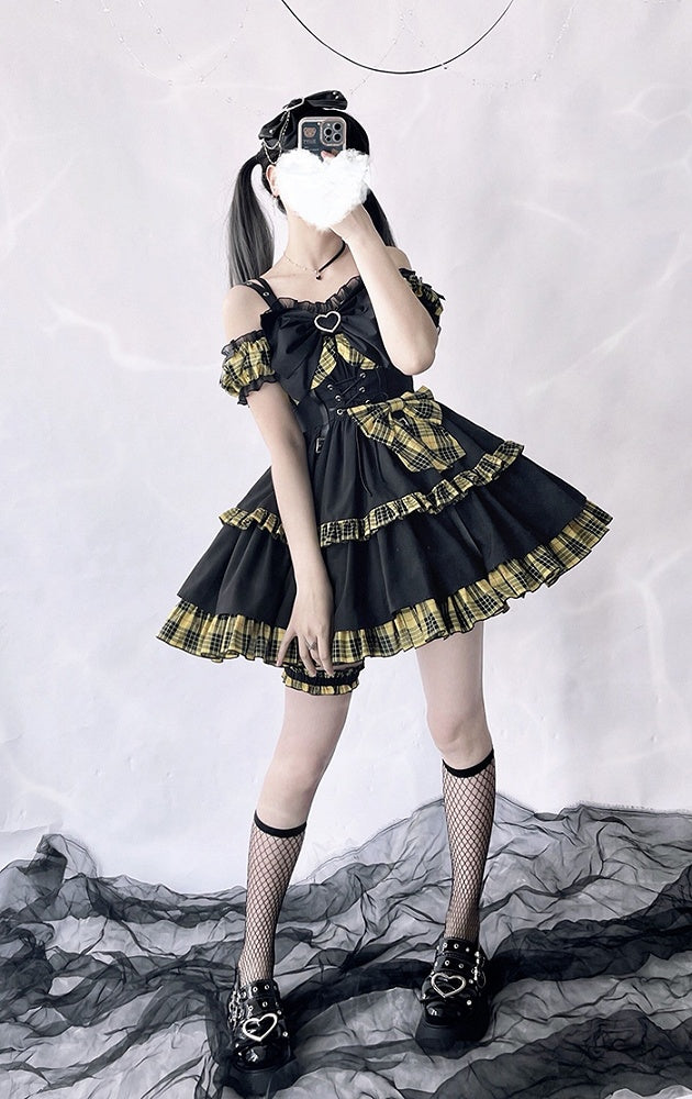 Lolita Puff Plaid Idol Fashion Sleeves Blue