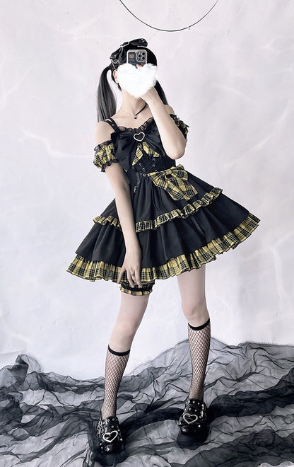 Lolita Puff Plaid Idol Fashion Sleeves Blue