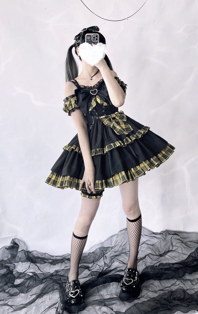 Plaid Blue Idol Lolita Fashion Puff Sleeves