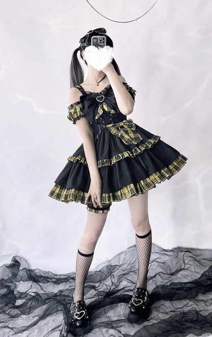 Plaid Blue Idol Lolita Fashion Puff Sleeves