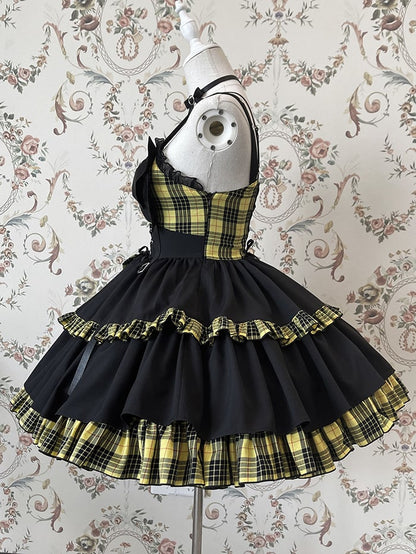 Plaid Lolita Punk and Skirt Black Jumper Blue Idol Dress