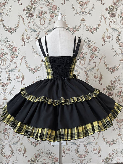 Plaid Lolita Punk and Skirt Black Jumper Blue Idol Dress