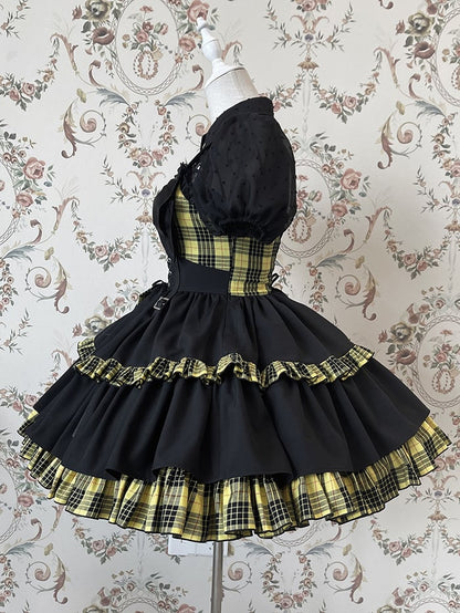 Plaid Lolita Punk and Skirt Black Jumper Blue Idol Dress