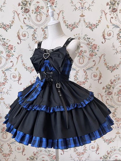 Plaid Lolita Punk and Skirt Black Jumper Blue Idol Dress