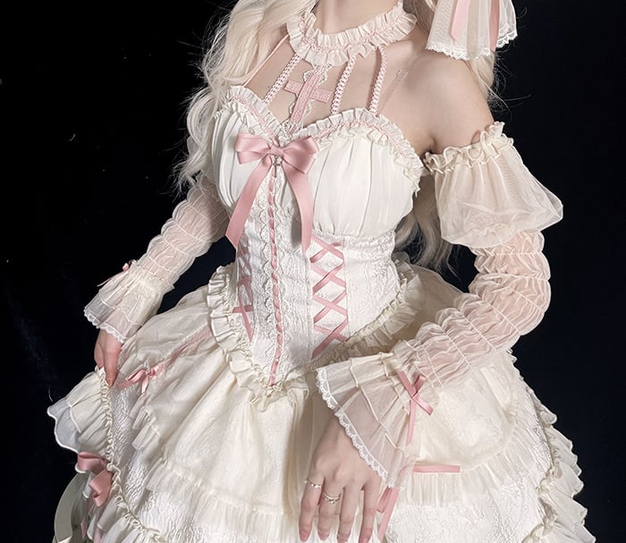 Neck Balletcore Corset Lolita Dress Pink Belle JSK Halter Cross