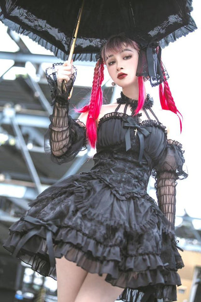 Cross Belle Rosa Neckholder-Korsettkleid Balletcore Lolita JSK