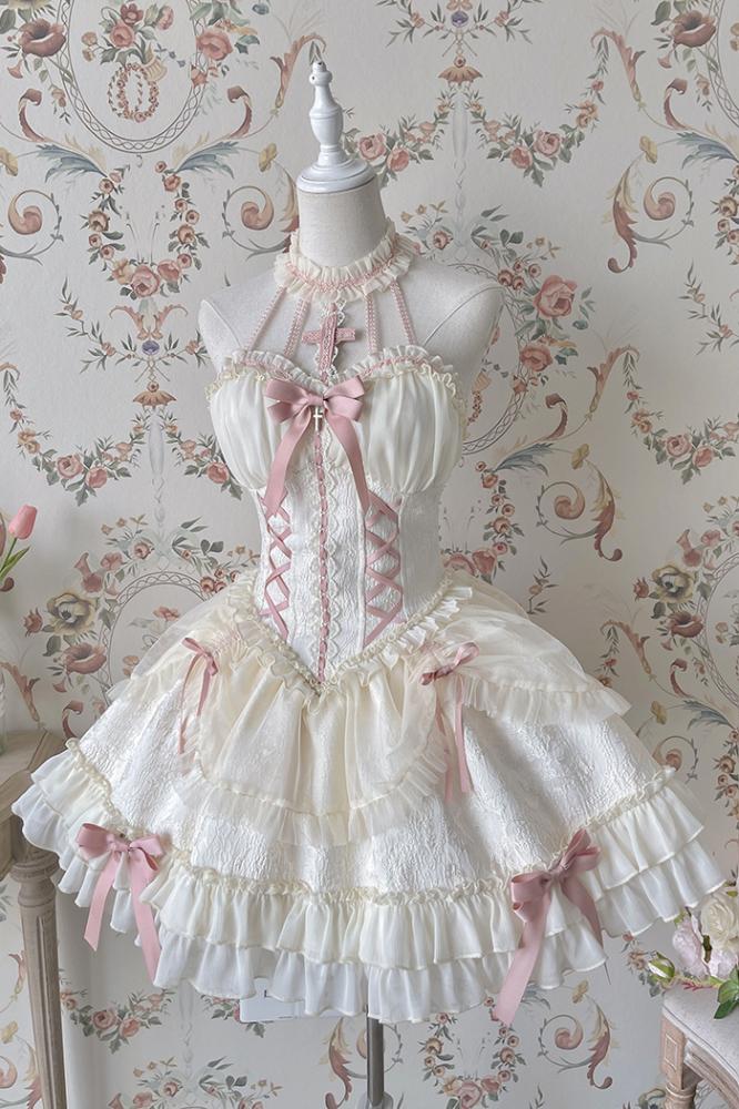 Cross Belle Rosa Neckholder-Korsettkleid Balletcore Lolita JSK