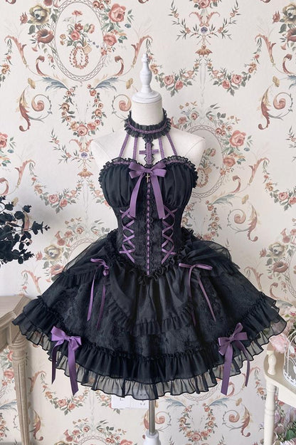 Cross Belle Rosa Neckholder-Korsettkleid Balletcore Lolita JSK