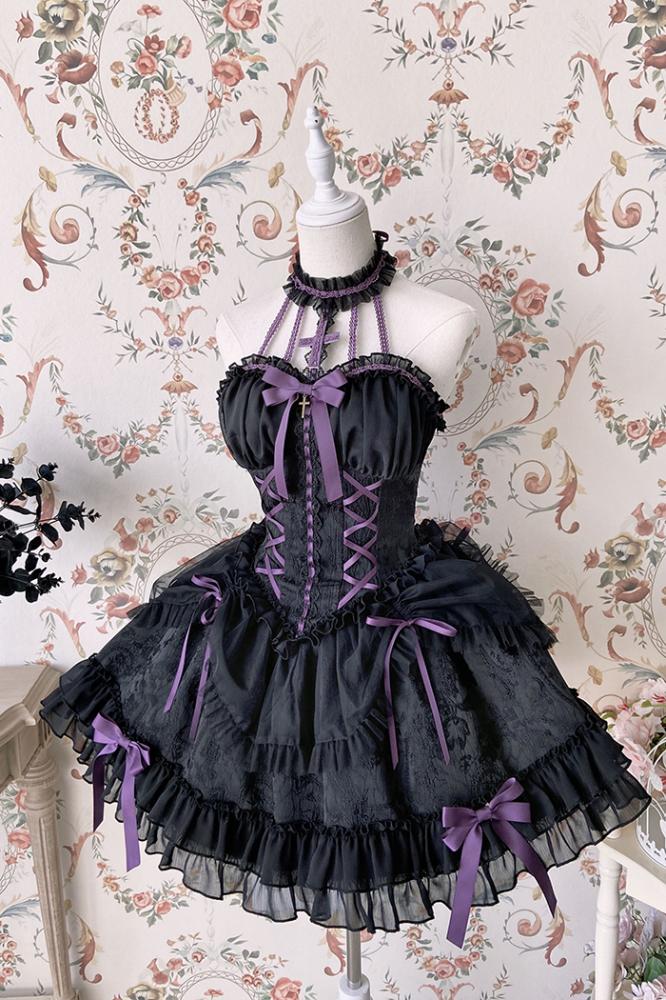 Cross Belle Rosa Neckholder-Korsettkleid Balletcore Lolita JSK